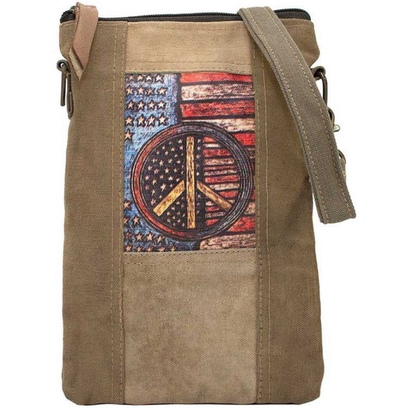 Vintage Addiction Handbags - Vintage Addiction Peace Flag Military Recycled Tent Crossbody Bag - NWT